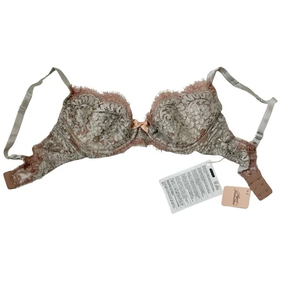 NWT AGENT PROVOCATEUR Lorelli Lace Silk Underwire Bra Rose Gold and Silver 34D - Picture 13 of 16